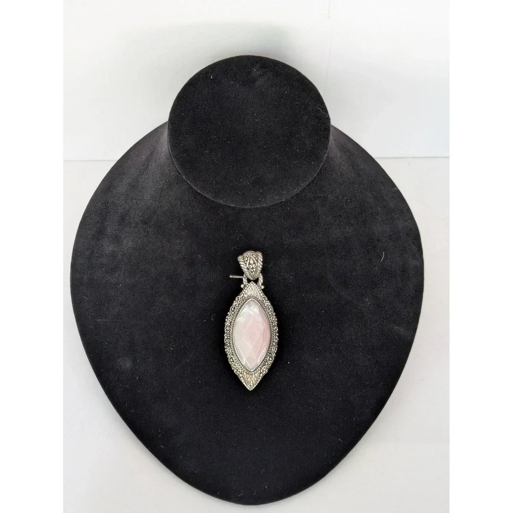 Sarda Sterling Silver 925 Pink Mother of Pearl Marquise Filigree Pendant
